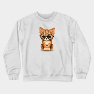 Cute Orange Tabby Kitten Wearing Eye Glasses Crewneck Sweatshirt